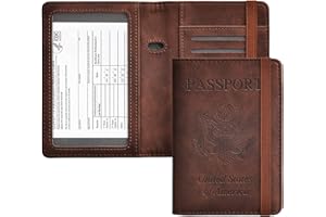 HerriaT Passport and Vaccine Card Holder Combo,Cover Case with CDC Vaccination Card Slot, Leather Travel Documents Organizer Protector, with RFID Blocking, for Women and Men