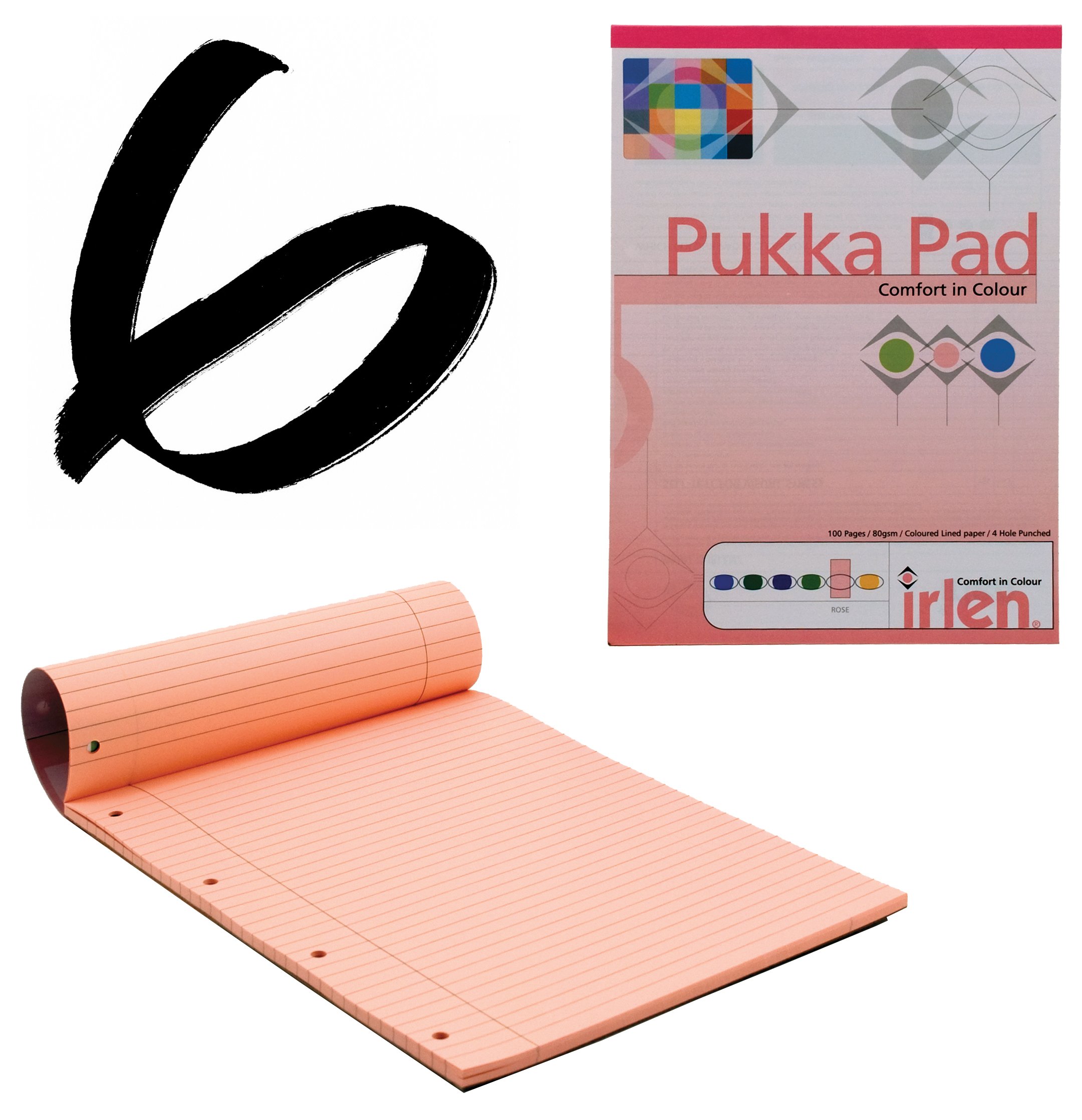6x Rose Pukka Pad A4 80gsm Ruled With Margin 100 Pages 50 Sheets
