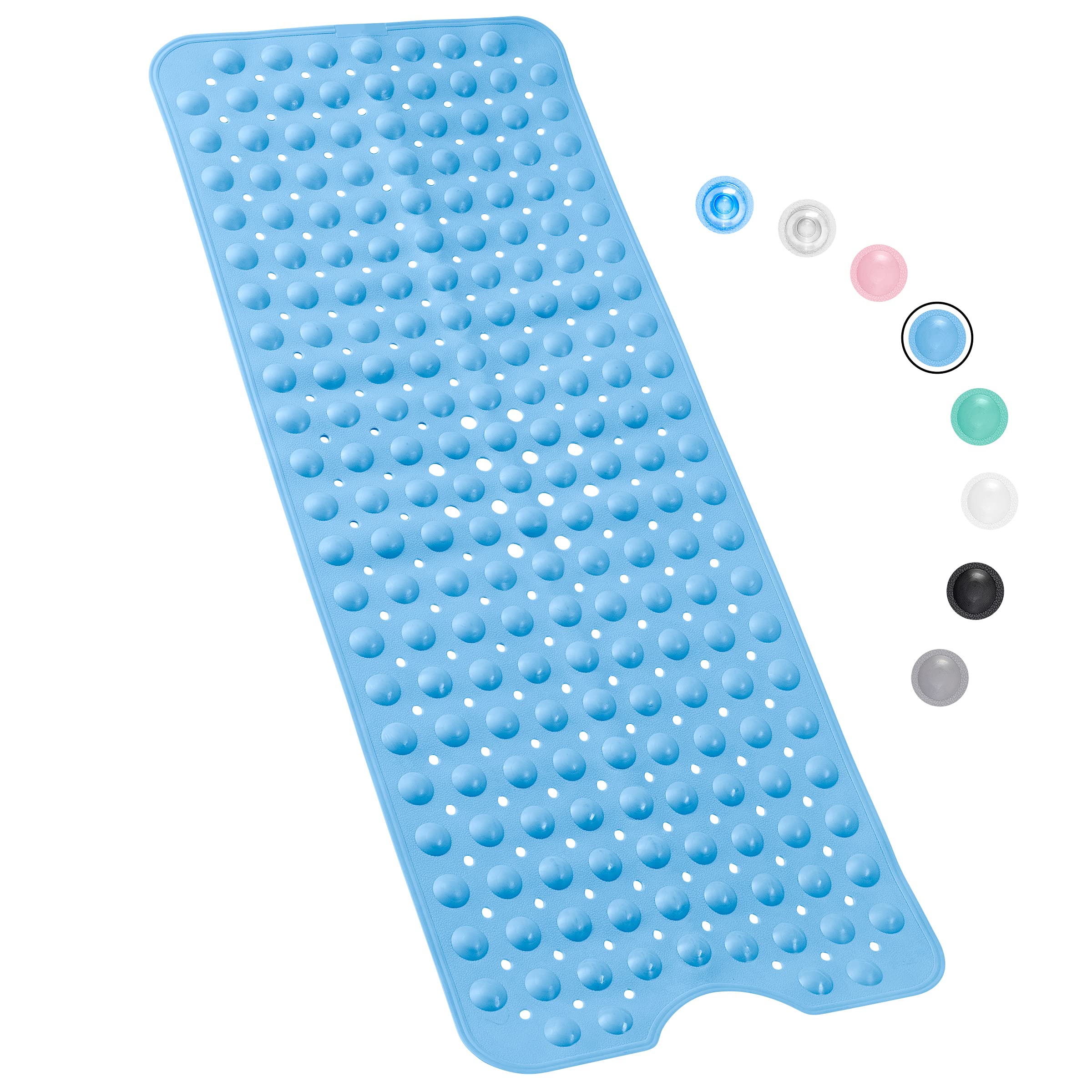 Non-Slip Bathtub Mat - 100 x 40 CM Easy Clean Shower Mat - Sturdy Suction Cup Attaching - Comfortable for Feet - Draining Holes - Modern Design (Blue)