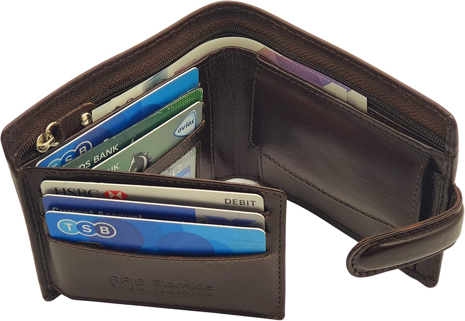 STARHIDE Mens RFID Blocking Leather Wallet with Coin Pocket, ID Window, Zipped Compartment & Gift Box - Image 4