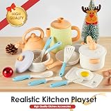 BUYGER Pretend Play Kitchen Set Pots Pans Utensils Kids Toys 3+ Years view 5