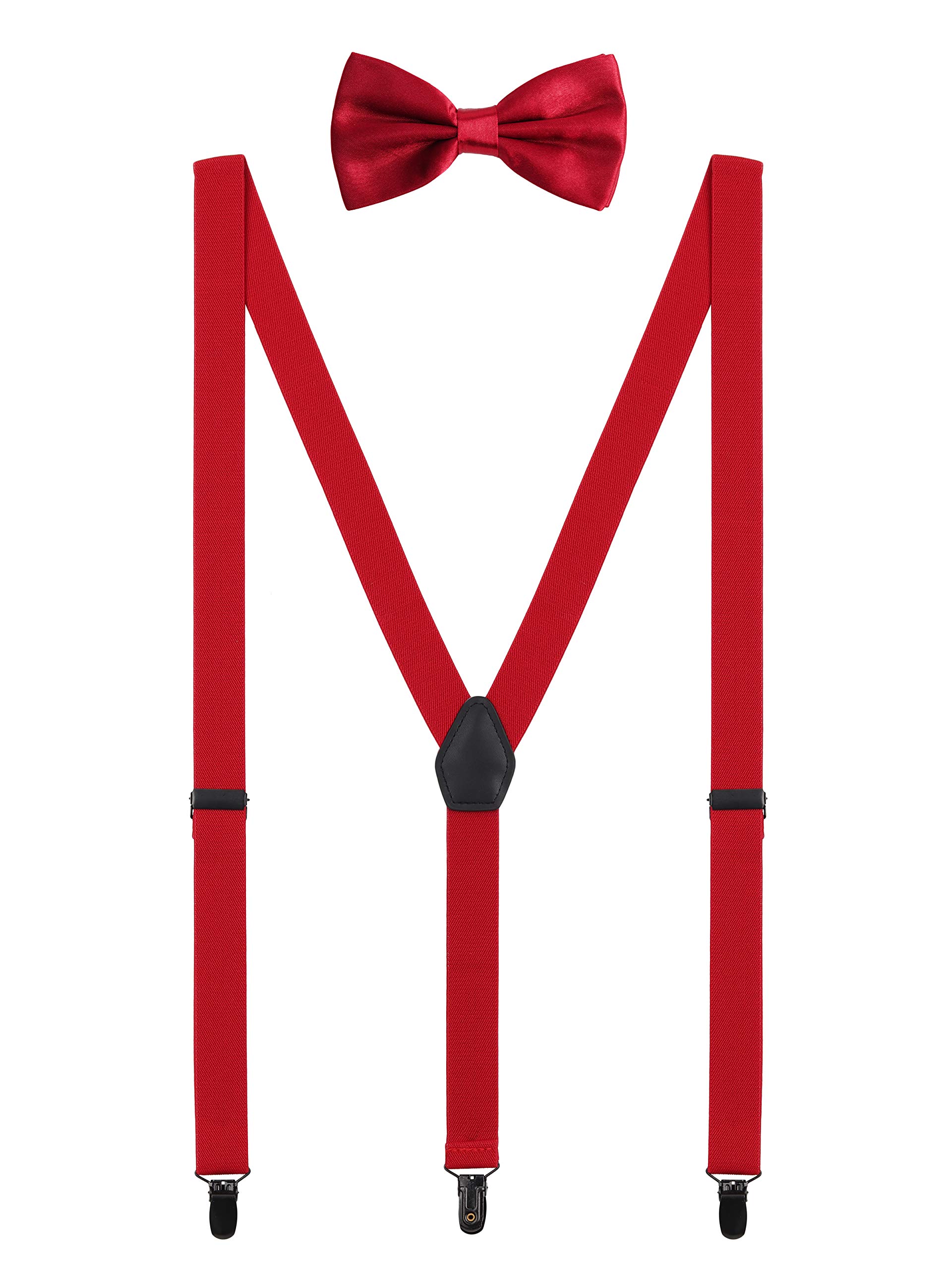 WANYING Baby Kids Braces Bow Tie Set for 1-5 Years Boys Girls 3 Black Clips Y-Back 2.5cm Elastic Suspenders for Children Toddler - Red