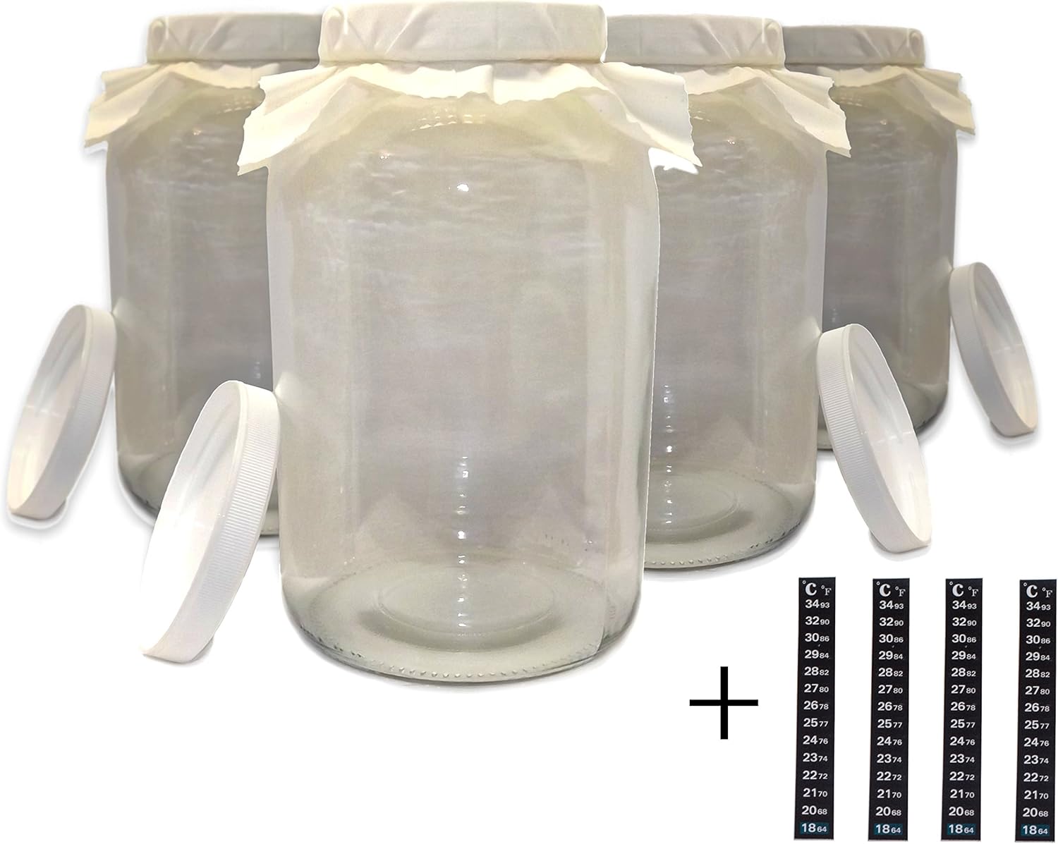 KombuJars Kombucha Jar 1 Gallon Glass Wide Mouth 128oz (4 Pack) Brewing Fermenting