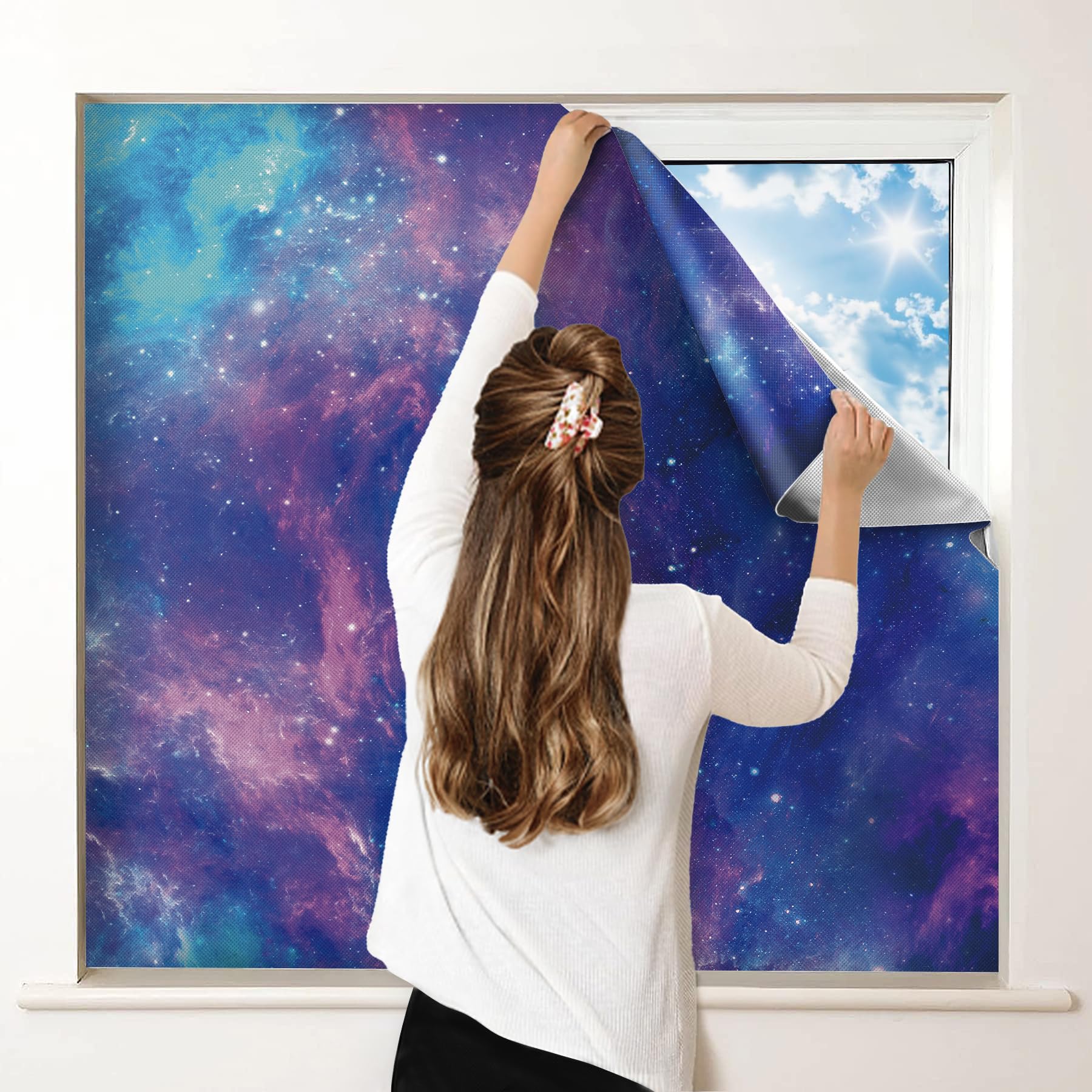 Photo 1 of 100% Blackout Curtains for Bedroom, Portable DIY Window Blinds, No Drill Window Shades & Blackout Blinds with Stickers & Tabs for Travel, Dorm Room, Media Room (Starry Sky, 157" x 57")