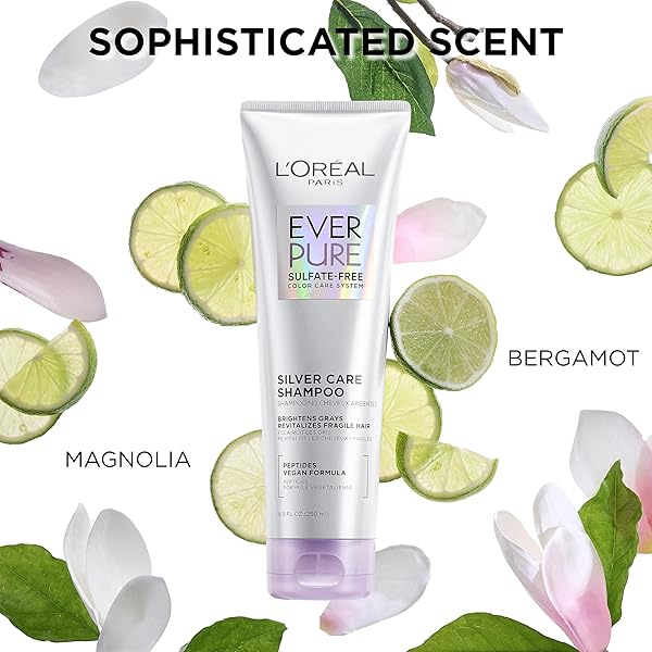 L’OREAL PARIS EVERPURE BRIGHTENING AND NOURISHING SHAMPOO FOR GRAY HAIR, SULFATE-FREE VEGAN FORMULA WITH PEPTIDES, 8.5 FL OZ