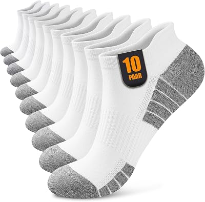 Sneaker Socken Herren Damen 10 Paar, Atmungsaktive Baumwolle Sportsocken, Kurz Halbsocken Laufsocken Weiß 39-42
