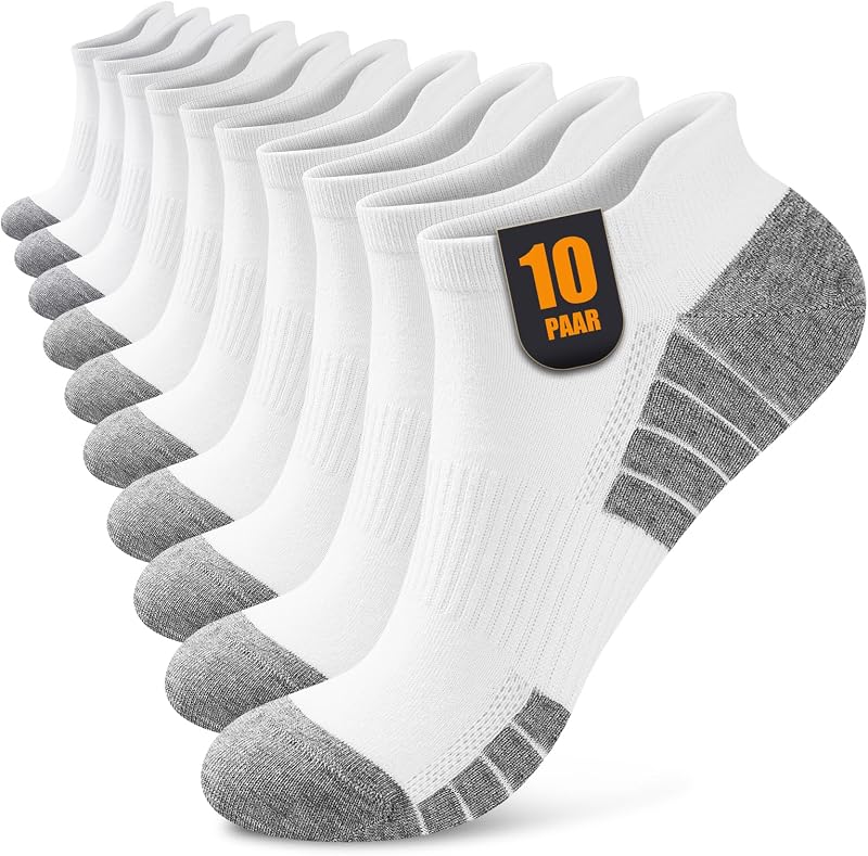Sneaker Socken Herren Damen 10 Paar, Atmungsaktive Baumwolle Sportsocken, Kurz Halbsocken Laufsocken Weiß 39-42