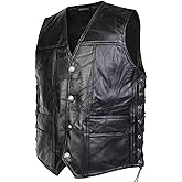 XINMALL Motorcycle Genuine Leather Biker Vest for Men Club Style Classic Black