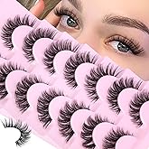 PVDKIW Wispy Lashes False Eyelashes Clear Band Cat Eye Lashes Natural Look 15MM Fake Eyelashes Pack Pestañas Postizas Natural