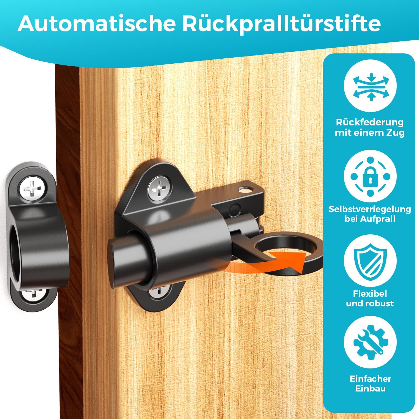2 Stück Automatische Türriegel, Federriegel Schlossriegel, Riegelschloss Gartentor Riegel Schubriegel mit Schrauben, Schiebeschloss für Fenster, Schranktüren, Gartentore, Tierkäfige usw 2