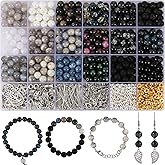 Glass Beads for Jewelry Making, 18 Colors Glass Beads for Bracelets Making kit Including 2-8mm Bead spacers/Lava Beads/Stone Rock DIY Jewelry Making Supplies for Adults (Thanksgiving, Christmas)