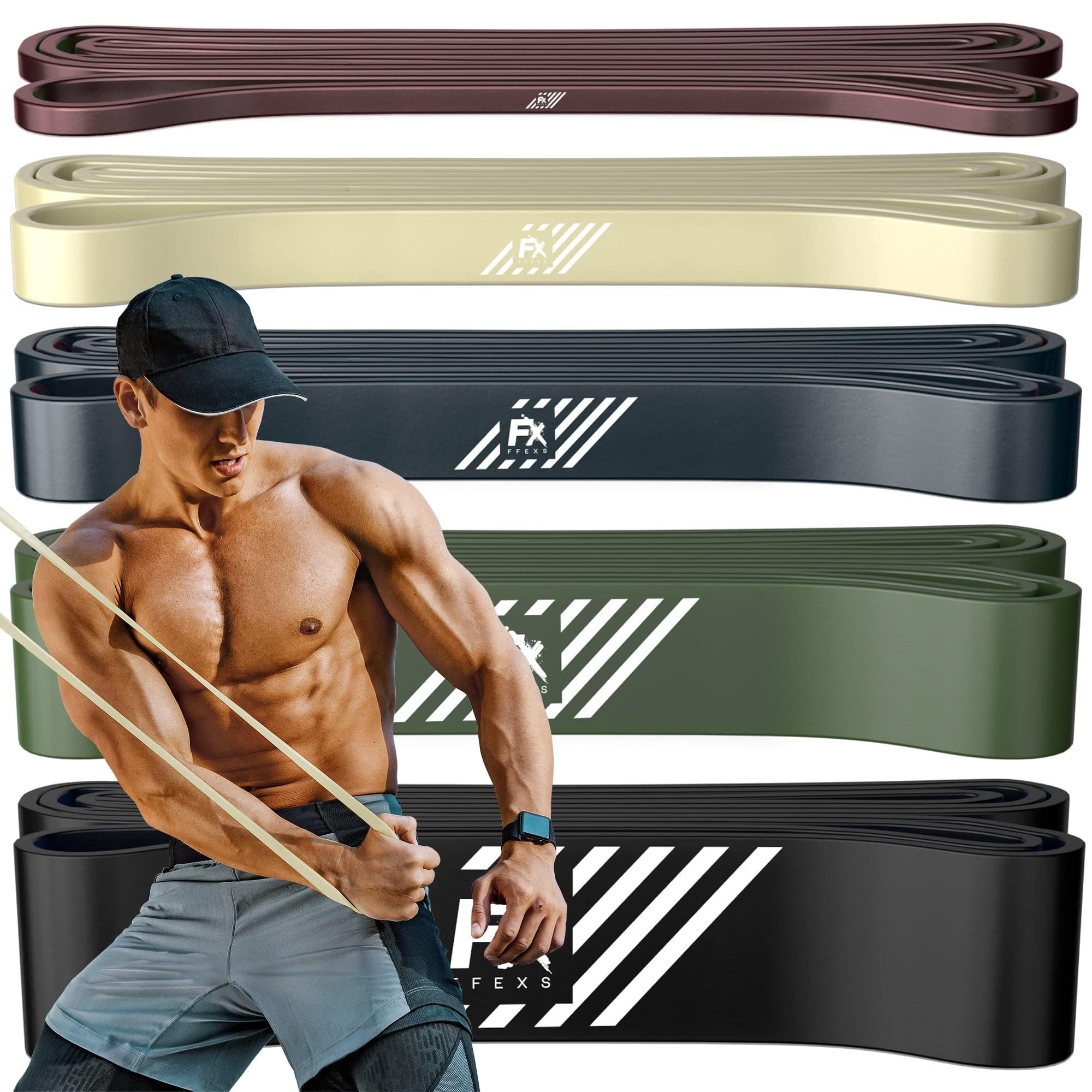 FX FFEXS Resistance Bands Set Men - Exercise Bands Durable Latex - Pull Up Bands Gym - Stretch Bands for Exercise - Workout Bands Fitness - Elastic Bands Gym - Men & Women - All Strength Levels — image 1