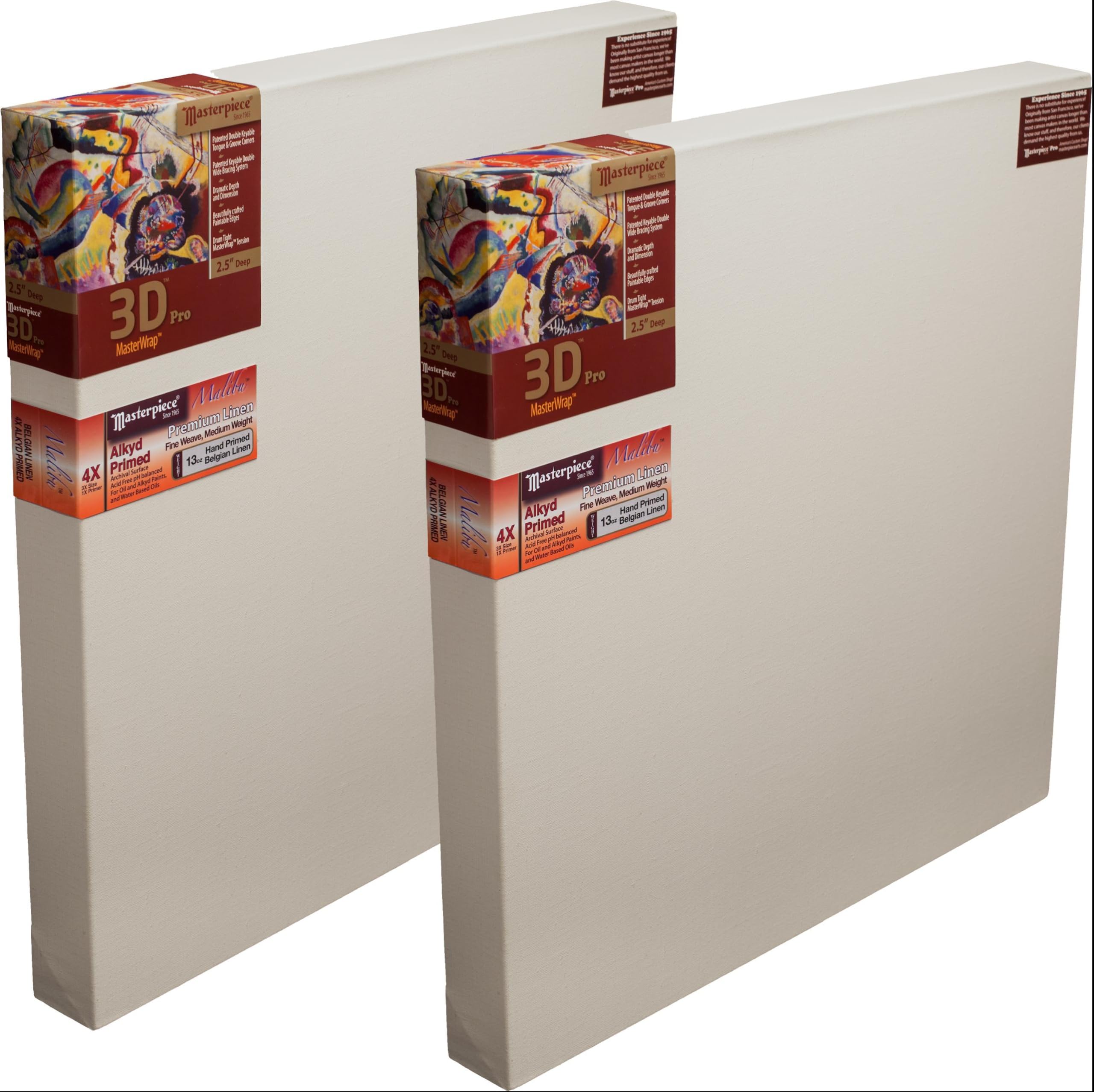 MASTERPIECE Z2DY-2024 3D Pro 2.5″ Deep Malibu Belgian Linen 12.0 oz Alkyd Oil Primed Stretched Canvas 20″ x 24″ Gray 2 Pack