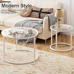 aboxoo White Nesting Glass Table Set of 2, Small