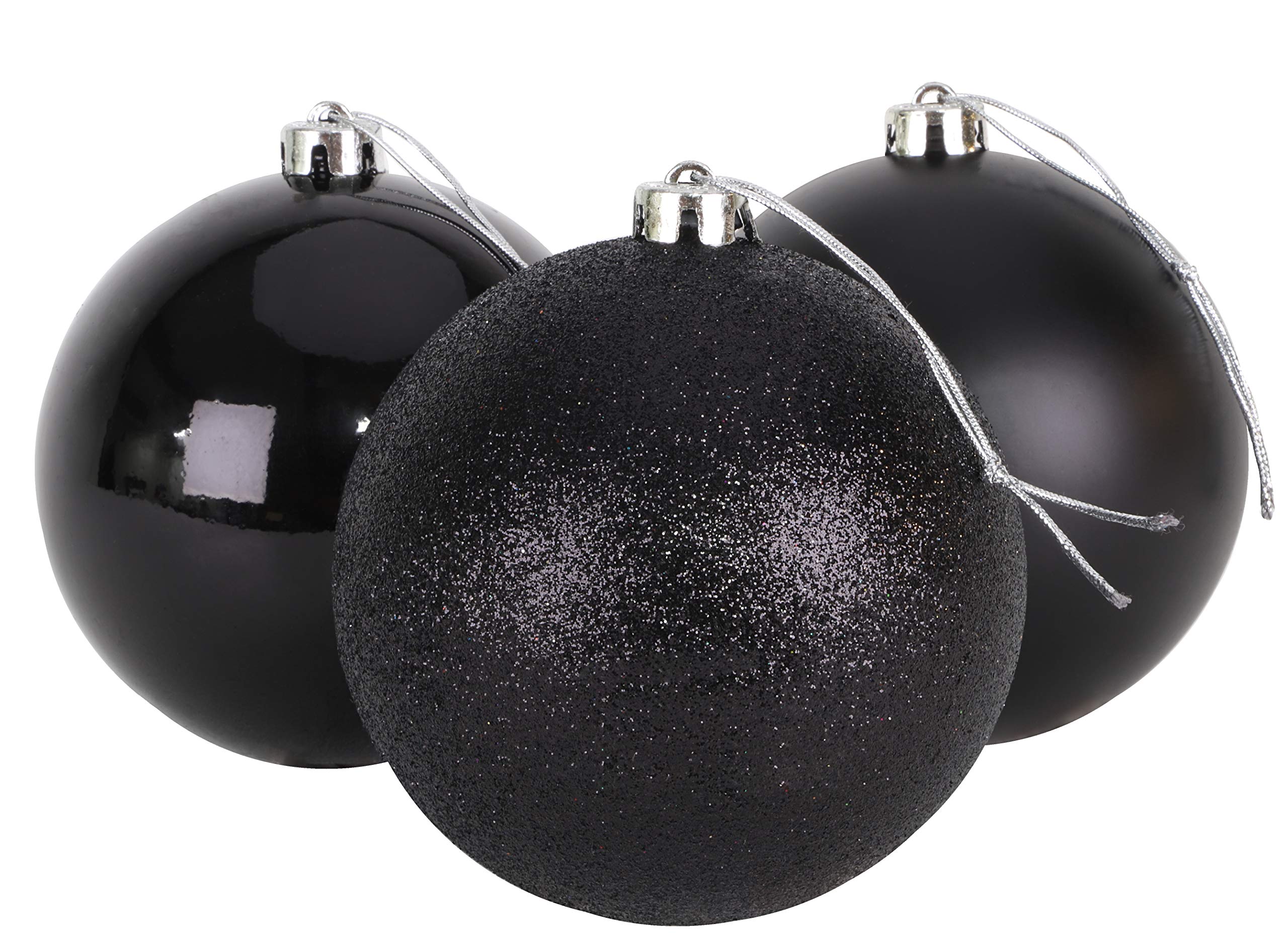 Christmas Concepts® 3-150mm (6") Extra Large Baubles - Shiny, Matte & Glitter Design - Christmas Decorations (Black)