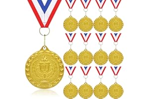 DONRIME Medals for Awards, 12 Pieces Gold Silver Bronze Metal Medals Winner Medals with Ribbon Necklace for Sports Day Prizes, Gymnastics Competitions, Party Gifts, Kids Adults