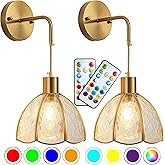 Battery Operated Wall Sconces Set Of Two, Indoor Not Hardwired Battery Wall Light With Remote Control, RGB Color Changing Dim