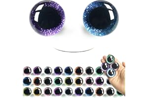 SEVENSUN 64 PCS 30mm Safety Eyes, 10 Colors Sparkling 3D Glitter Eyes with Washers, Doll Eyes Stuffed Crochet Eyes, Craft Dol