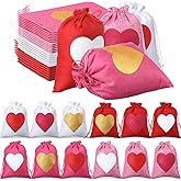 Locmeo 36 Pcs Valentine's Day Burlap Gift Bags with Drawstring Heart Burlap Bags Mini Valentines Present Pouch for Wedding Baby Shower Party Favors DIY Craft(Classic Colors,7 x 9 Inch)