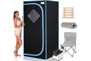 LTCCDSS Portable Steam Sauna, Personal Sauna Box, Full Size Home Sauna Tent, Thickened double-layer insulation Oxford , 2.2L Steamer, Remote Control, Folding Chair/200 lbs, 8 Levels, 2.5’ x 2.5’ x 5.6’