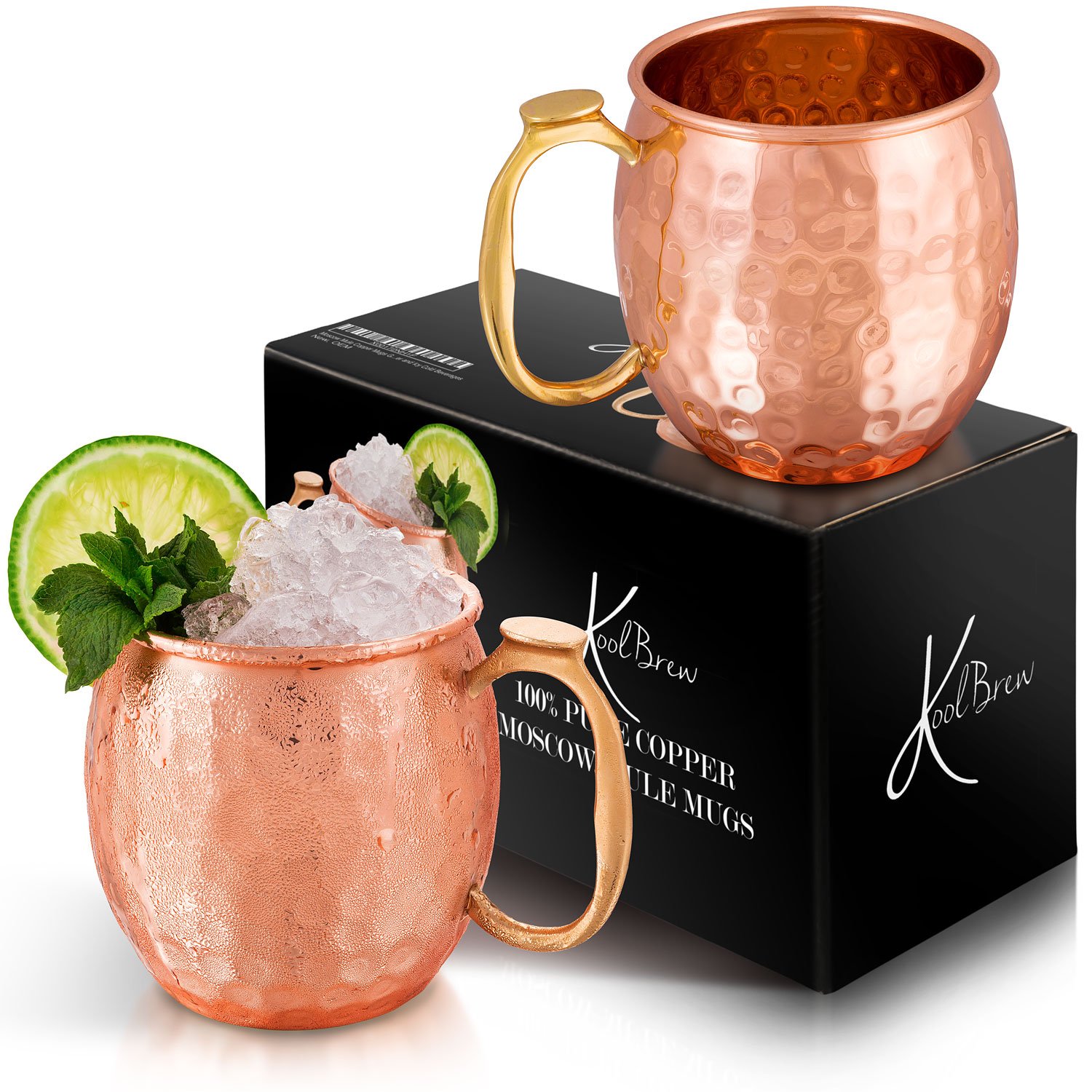 KoolBrew Moscow Mule Copper Mugs Gift Set of 2, 100 Pure Solid Copper