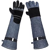 ENPOINT Heavy Duty Animal Handling Gloves - Cat Gloves Bite Proof, Ideal for Dog Training, Falconry, Welding, Gardening - 21.6 inch Grey Black