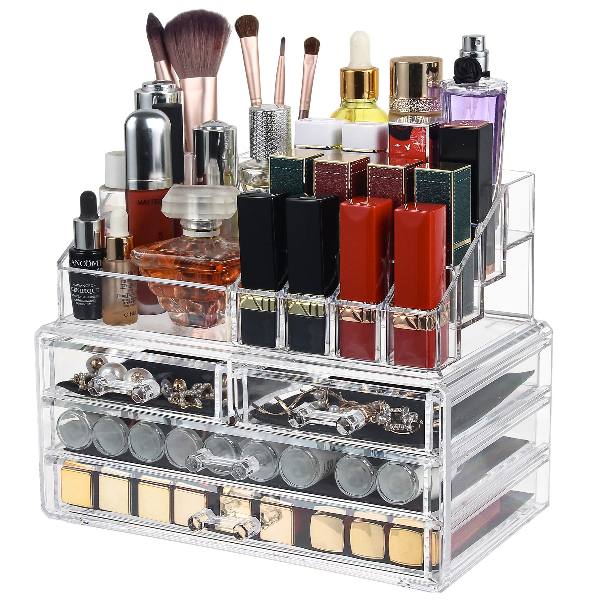 DAWOO Make-up Organiser Acrylic Jewellery BoxProducts Mother's Day Gifts Cosmetic Organiser Drawers Makeup Storage Case (Transparent,4 Drawers)