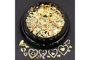 HYWWPFLAY HYWWPFLA Gold Nail Charms 3D Nail Art Studs Mix Size Hearts-Shape Heart Nails Art Charms Metal Nails Rivets Stud DIY Manicure Decoration for Nail Art Accessories (Heart)