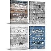 LevvArts Vintage Motivaional Wall Art Rustic Love Faith Believe Dream Wall Decor Inspirational Encouraging Pictures Canvas Prints Blue and Grey Decoration