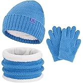 Toddler Kids Winter Hat Scarf Gloves Set Cold Weather Beanie Hats Fleece Neck Warmer for 4 5 6 7 8 Year Old Boys Girls Gifts