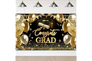 Avezano Graduation Banner Congrats Grad Class of 2025 Backdrop Black Gold Congratulation Graduation Backdrop for 2025 Graduation Party Decorations High School College Prom Graduation Background