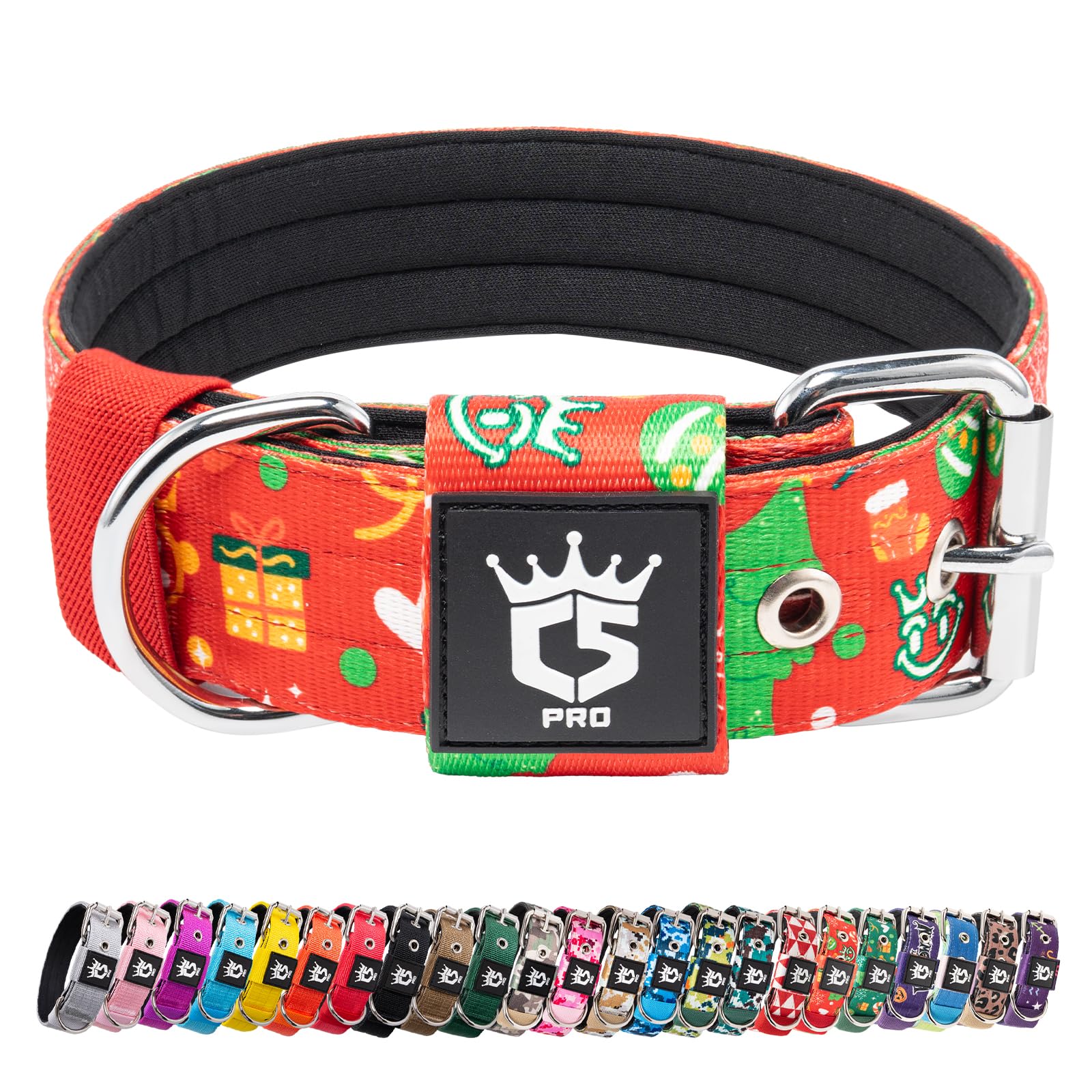TSPRO Heavy Duty Tactical Dog Collar 1.5" Wide, Padded Dog Collar with Metal Buckle, Adjustable for Walking Training Outdoor for Medium Large Dogs (Christmas Red, M) — image 1