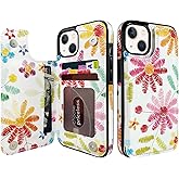 TopPerfekt Flip Leather Wallet Case Card Holder Compatible with iPhone 13 and 14 6.1" Women and Girls with Card Holder Kickstand Double Magnetic Clasp Floral Pattern