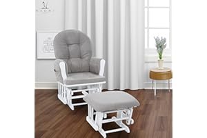 Naomi Home Brisbane Glider and Ottoman Set with Smooth Rocking & Gliding Motion, Ergonomic High-Back Support, Cushioned Armrests, Solid Wood Base, Storage Pockets, White/Gray Nursery Chair