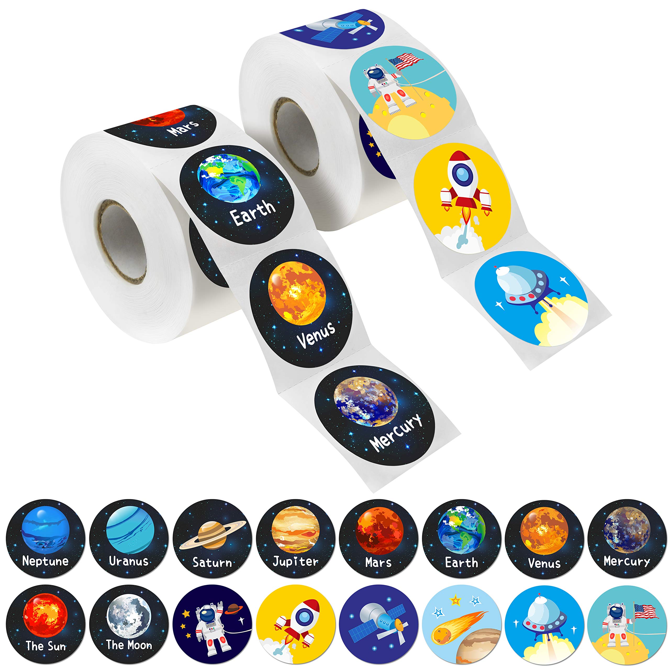 600 solar system stickers on rolls. Perfectly suitable for toddlers and older children. 1.5 inches (in a value pack with astronauts, comets, moon and satellites) (English version) โ image 1