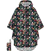 PTEROMY Hooded Rain Poncho for Adult with Pocket and Zipper, Waterproof Lightweight Raincoat for Men and Women