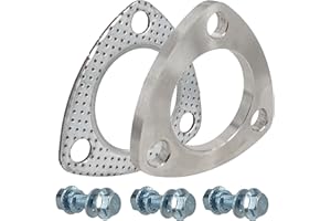 SHINTONES 2.0 Inch 3 Bolt Exhaust Flange and Gasket,Stainless Steel Exhaust Flange Connection Set with Flange Bolts and Nuts (51mm)