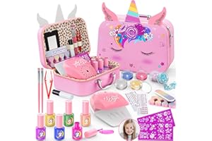 Kids Nail Polish Set for Girls, Nail Art Kit with Nail Dryer & DIY Nail Stickers, Nail Kit Toys for Girls with Non-Toxic Nail