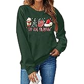 PECHAR Christmas Sweatshirts Women Tis The Season Xmas Shirt Christmas Tree Graphics Tees Holiday Long Sleeve Pullover Tops