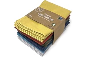Indi by Kishu Baby - Organic Cloth Napkins - 12 Pack Assorted Earth Tone Colors - Mini Size 12.5 x 9.5 Inches - Ultra Soft, Fairtrade, GOTS Certified, 100% Organic Cotton Muslin (Fiesta)