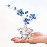 Cherry Blossom Crystal Flowers with Stems - Glass Flowers with Vases Japanese Cherry Gifts Decor for Wife Girlfriend Women - Crystal Collectible Home Table Decor for Valentines Wedding Gifts