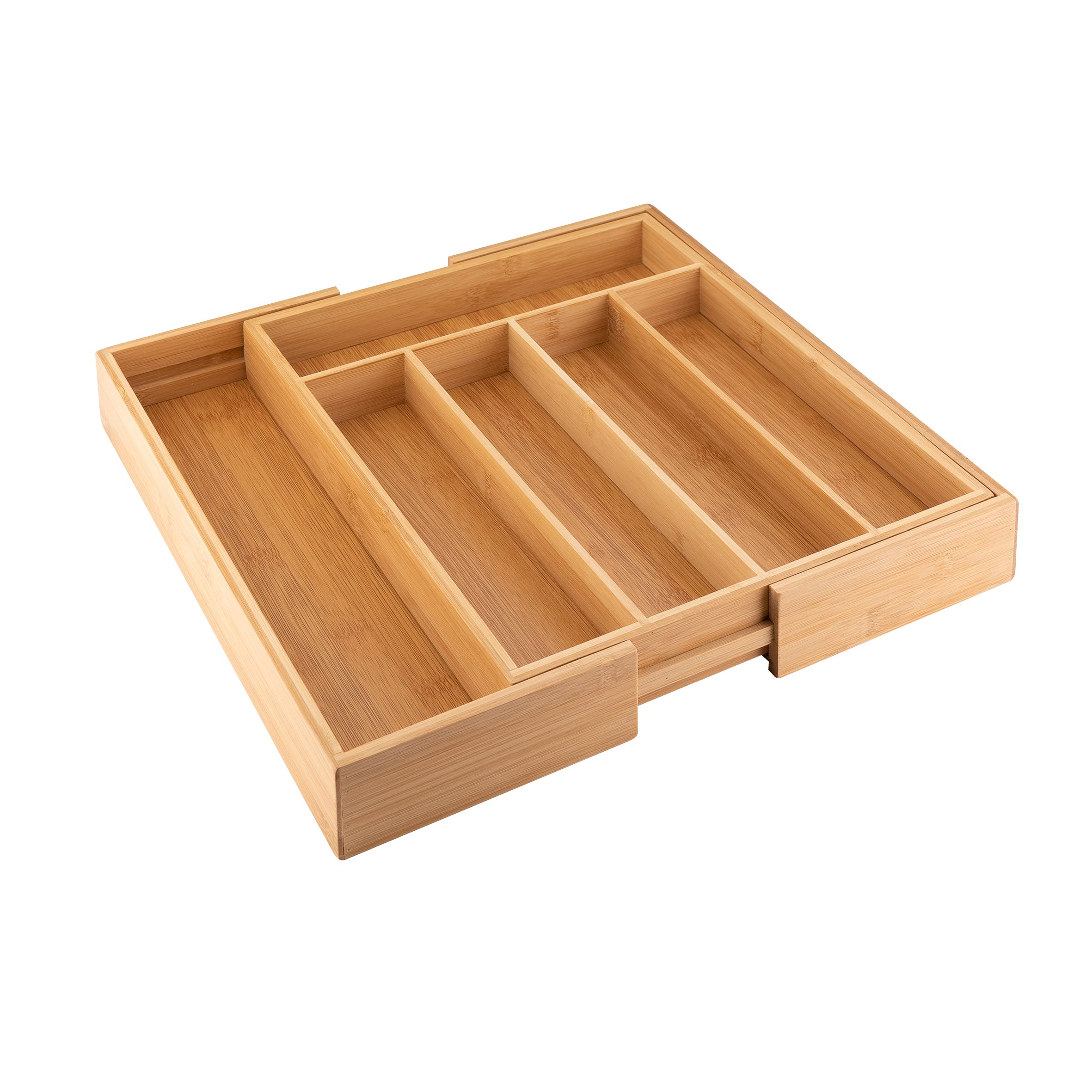 axentia Wood Cutlery Tray - Expandable Bamboo Cutlery Tray Utensil Organiser Flatware Drawer Insert & Divider - 5 to 7 Compartments - Extendable 31 to 48.5cm
