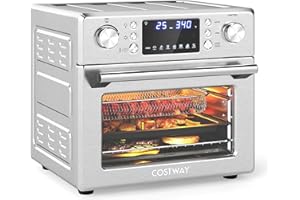 COSTWAY 14-in-1 Air Fryer Toaster Oven Combo, Stainless Steel Countertop Convection Oven with Bake, Rotisserie, Dehydrate & D