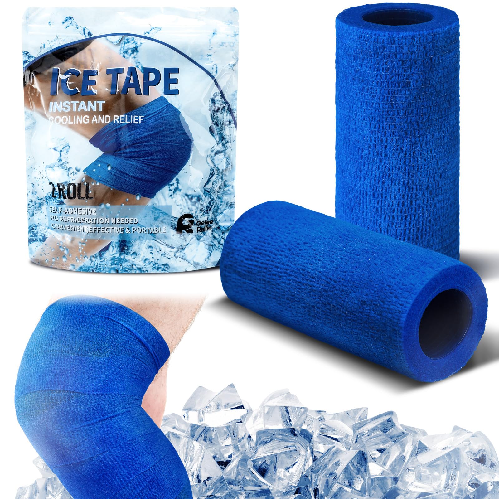 Photo 1 of Geiserailie 2 Pcs Instant Cooling Ice Tape Self Sticking Compression Wrap Reusable Sport Ice Tapes No Refrigeration Needed Athletic Muscle Bandage for Pain Relief and Swelling(Blue,4 Inches)