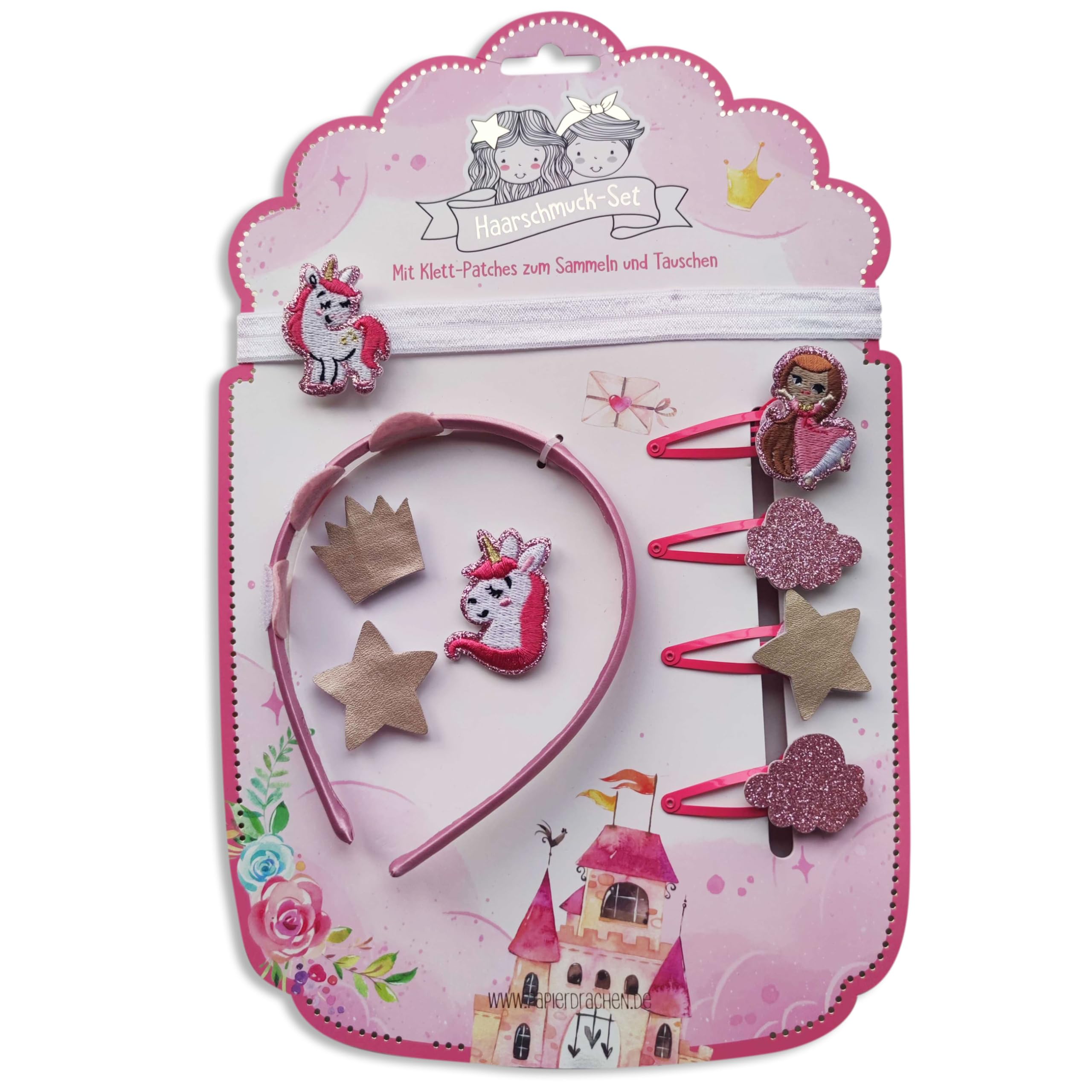 Papierdrachen Hair Accessories Set - Headband Velcro | Interchangeable Patches in Princess Design | Beautiful Creative Hair Accessories for Girls - Set 1 — image 1