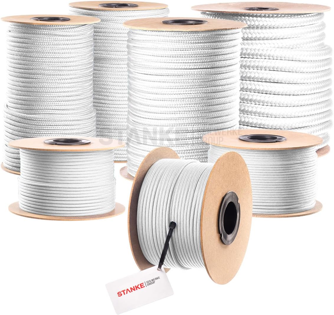 Seilwerk STANKE 50 m 20 mm Polypropylene Hollow Braided General Purpose Rope PP Line Mooring Anchor and Rigging Line Heavy Duty Twine White