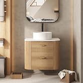 24 Inch Bathroom Vanity with Sink, Floating Vanity with Ceramic Sink Combo, Fluted Bathroom Vanity with 2 Storage Drawers, Modern Wall Mounted Cabinet, Marble Look Wooden Tabletop, Natural Wood Grain
