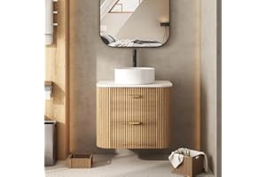 24 Inch Bathroom Vanity with Sink, Floating Vanity with Ceramic Sink Combo, Fluted Bathroom Vanity with 2 Storage Drawers, Mo