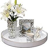 Zosenley Decorative Tray, Round Plastic Tray with Handles, Modern Vanity Tray and Serving Tray for Ottoman, Coffee Table, Kitchen and Bathroom, Size 13” (White)