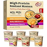 HealSpot High Protein Instant Ramen Variety Pack (6 Cups) - 32g Plant-Based Protein, Non-Fried, Low Carb, Low Fat, Non-GMO, Keto &amp; Vegan Friendly (Golden-Chicken,Smoky-Beef,Classic-Pork)